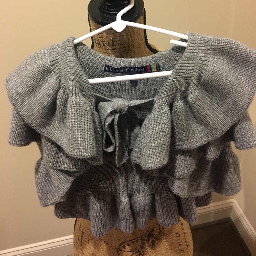 Ruffled Girls Grey Cape Sweater